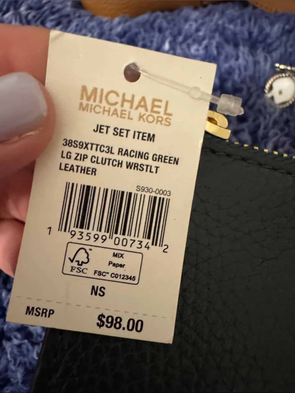 Michael Kors Racing Green Pebbled Leather Zip Clutch Wristlet
